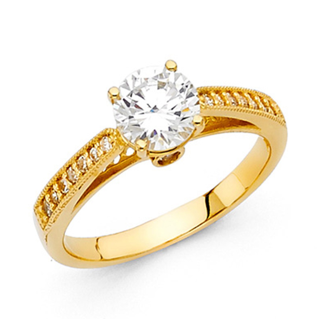1-Ct Cathedral Round-Cut & Pave Side Stones Ring